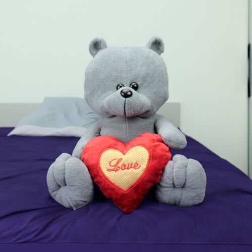 Peluş Ayıcık Kalp Tutan 25CM Gri