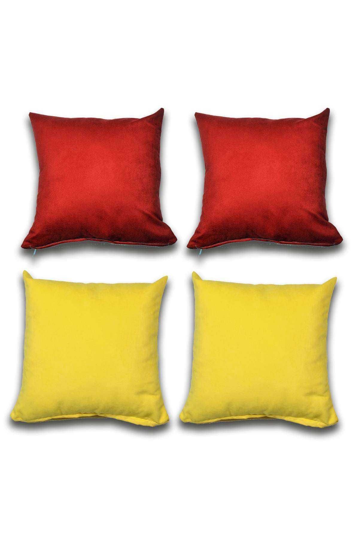 4 adet Süet Kırlent Minder Kılıfı 40X40cm Bordo Sarı
