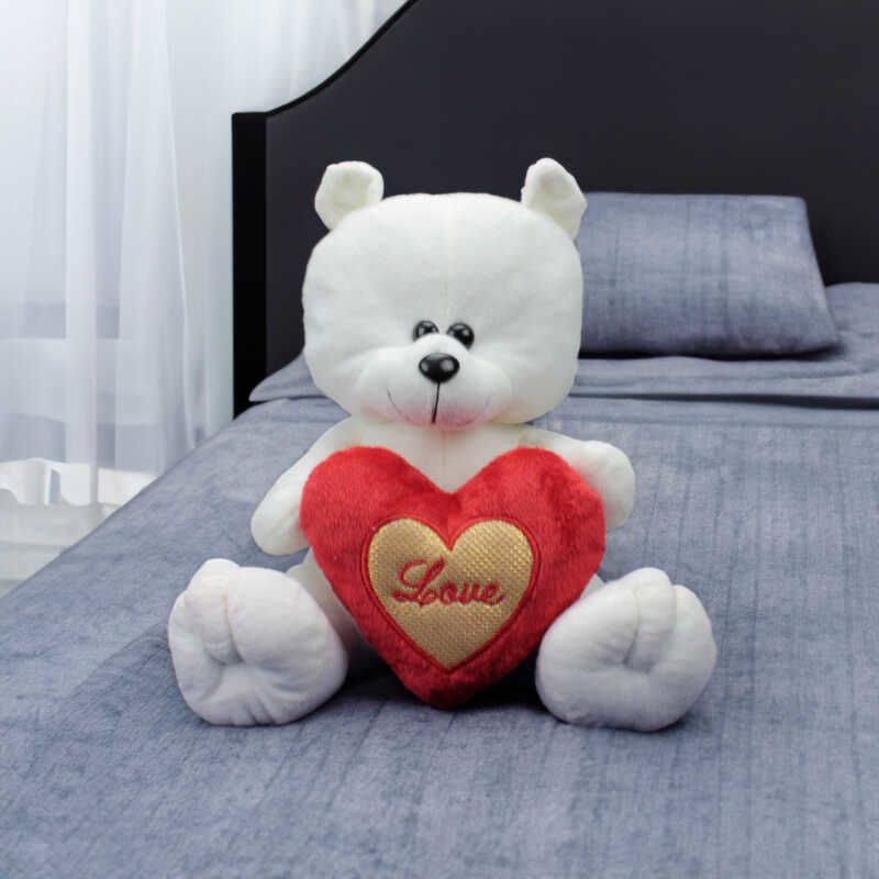 Peluş Ayıcık Kalp Tutan 35CM Beyaz