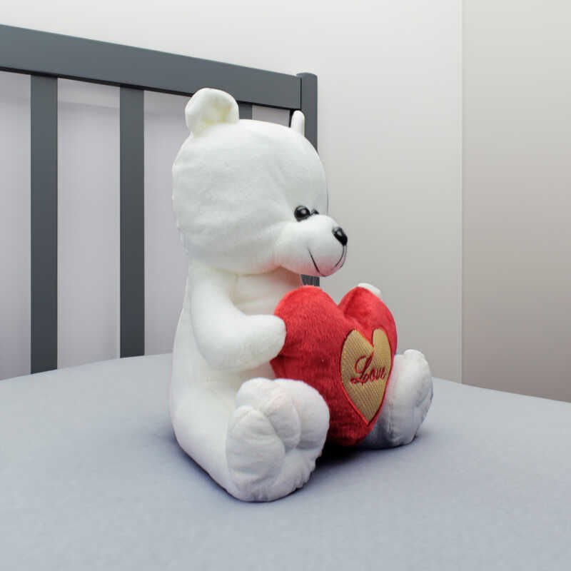 Peluş Ayıcık Kalp Tutan 35CM Beyaz