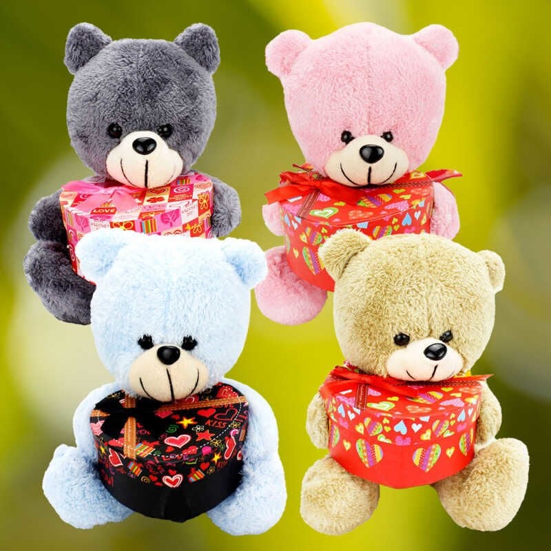 Peluş Ayıcık Kalp Kutulu KIRMIZI 25 CM