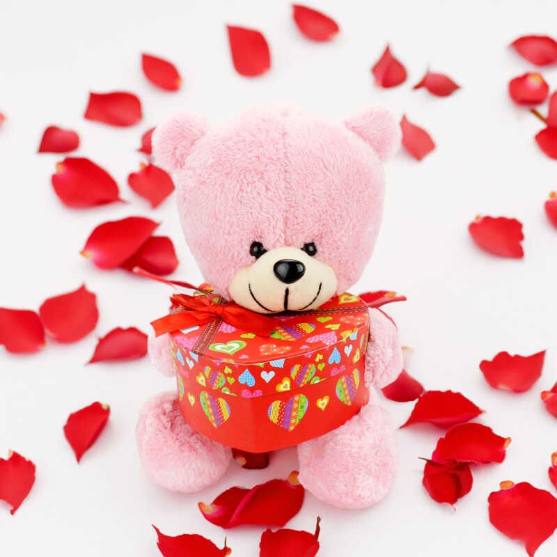 Peluş Ayıcık Kalp Kutulu KIRMIZI 25 CM