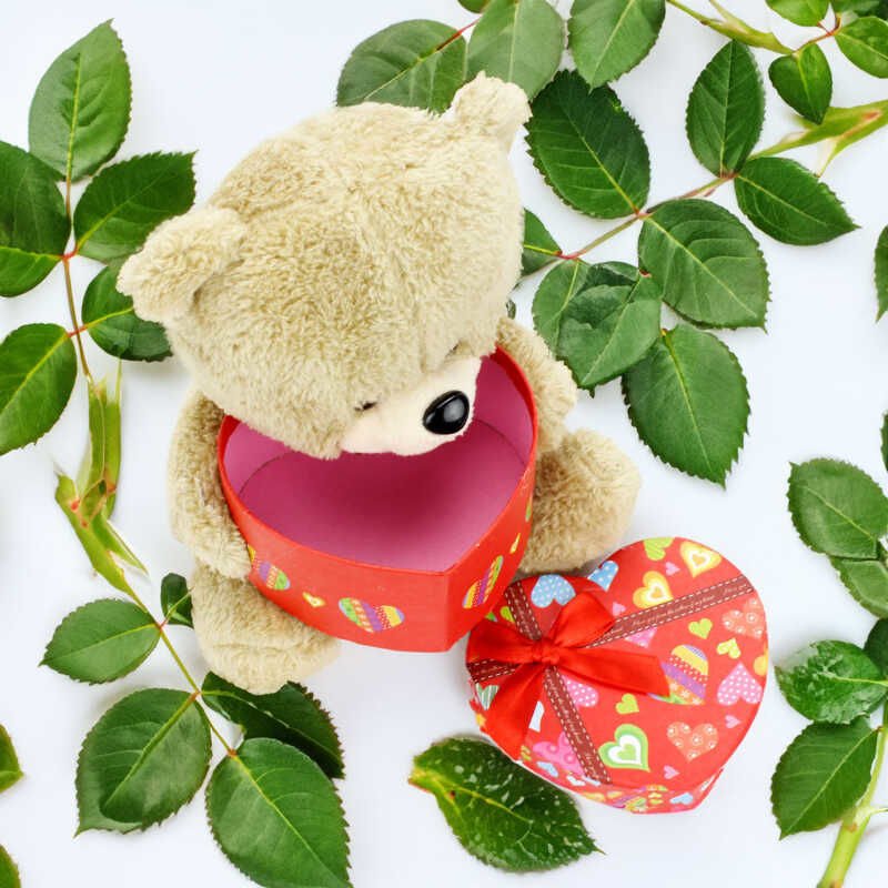 Peluş Ayıcık Kalp Kutulu KIRMIZI 25 CM