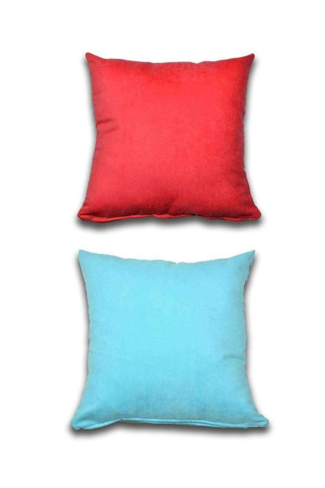2 adet Süet Kırlent Minder Kılıfı 40X40cm Açık Kırmızı Turquaz