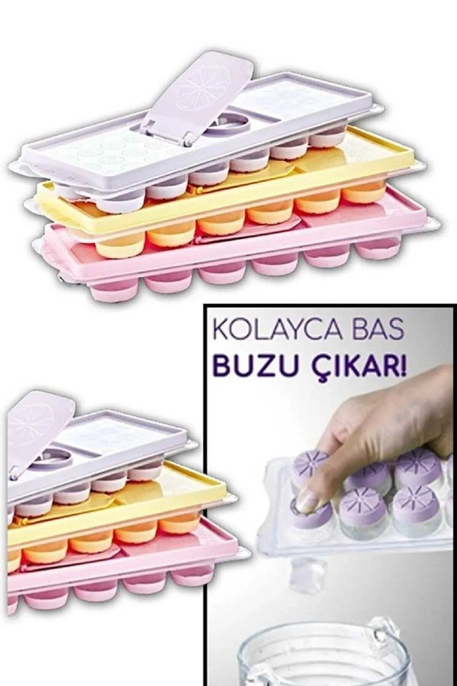 Silikon Yapışmaz Yuvarlak Form Kapaklı Bas Çıkar Buz Kalıbı Buzluk