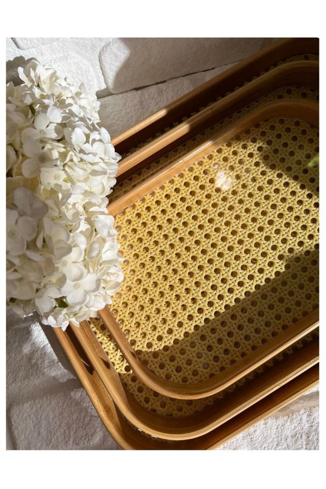 3'lü Bambu Hazeran Dikdörtgen Tepsi  32,5x22 - 39,50x28 - 46x33 cm