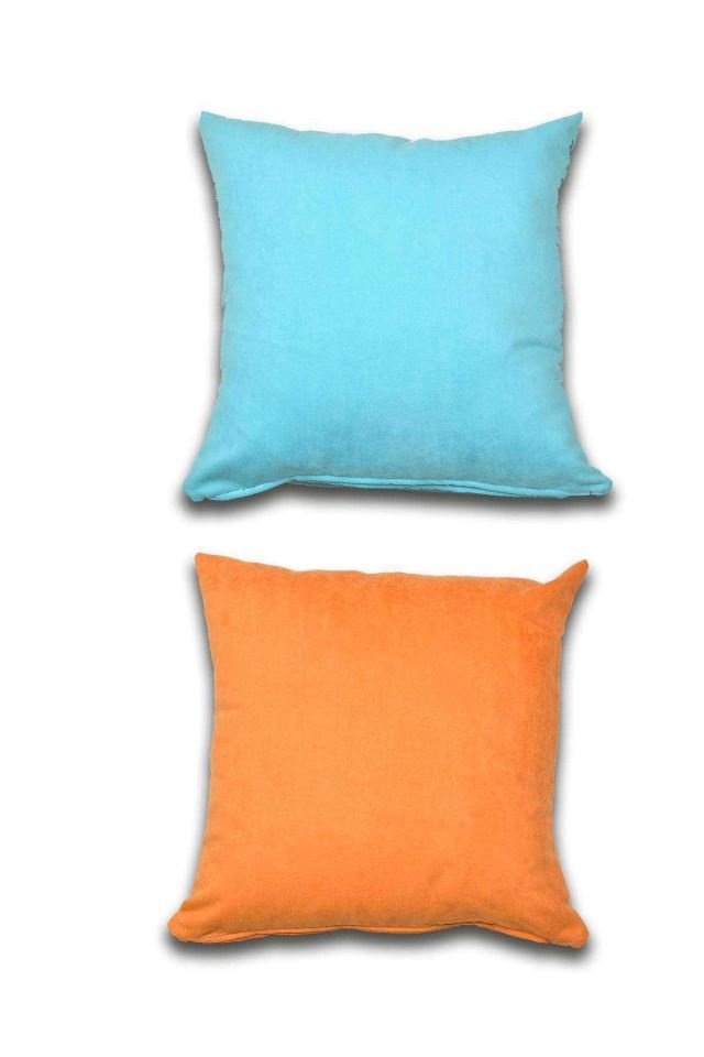 2 adet Süet Kırlent Minder Kılıfı 40X40cm Turquaz Turuncu