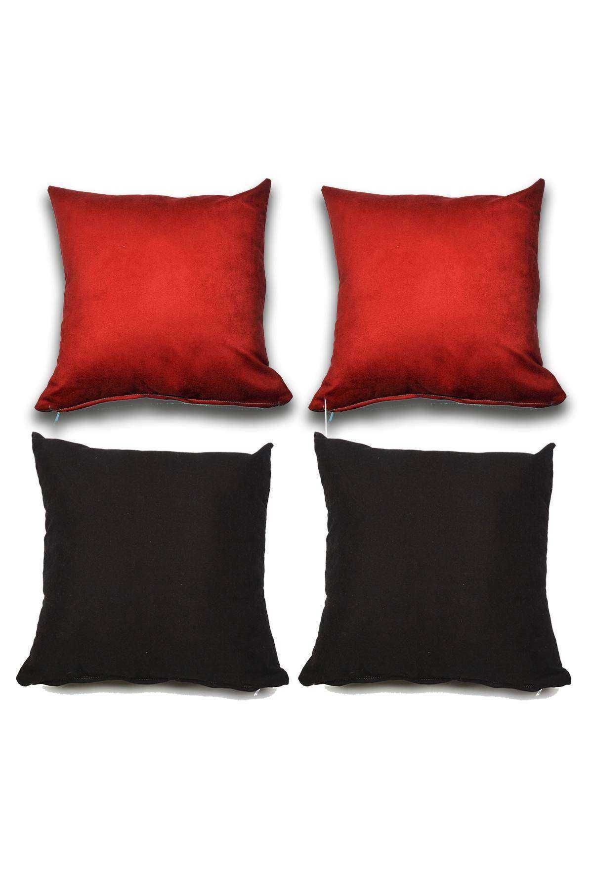 4 adet Süet Kırlent Minder Kılıfı 40X40cm Bordo Siyah