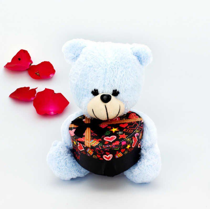 Peluş Ayıcık Kalp Kutulu Beyaz Renk 20CM