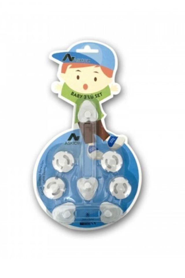 3lü Set Çocuk Bebek Koruyucu Priz Kapatıcı Çekmece Dolap Güvenlik Emniyet Kilidi