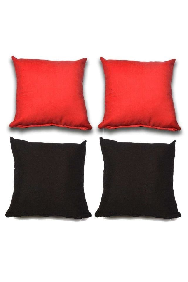4 adet Süet Kırlent Minder Kılıfı 40X40cm Kırmızı Siyah