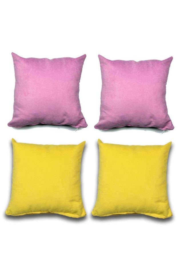 4 adet Süet Kırlent Minder Kılıfı 40X40cm Lila Sarı