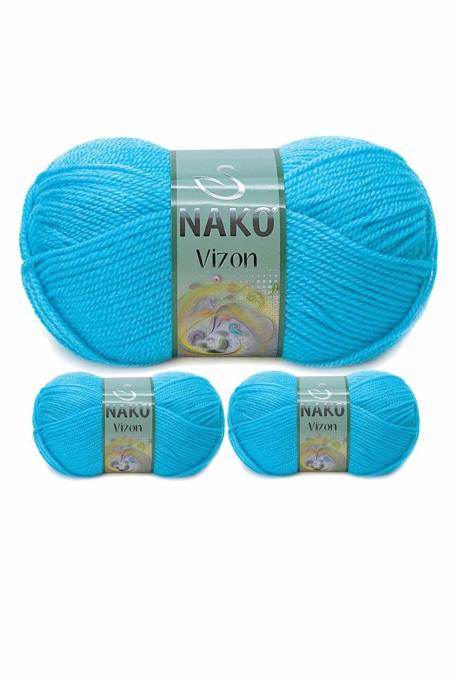 3 Adet Vizon Premium Akrilik El Örgü İpi Yünü Renk No:235 Nazar Boncuğu
