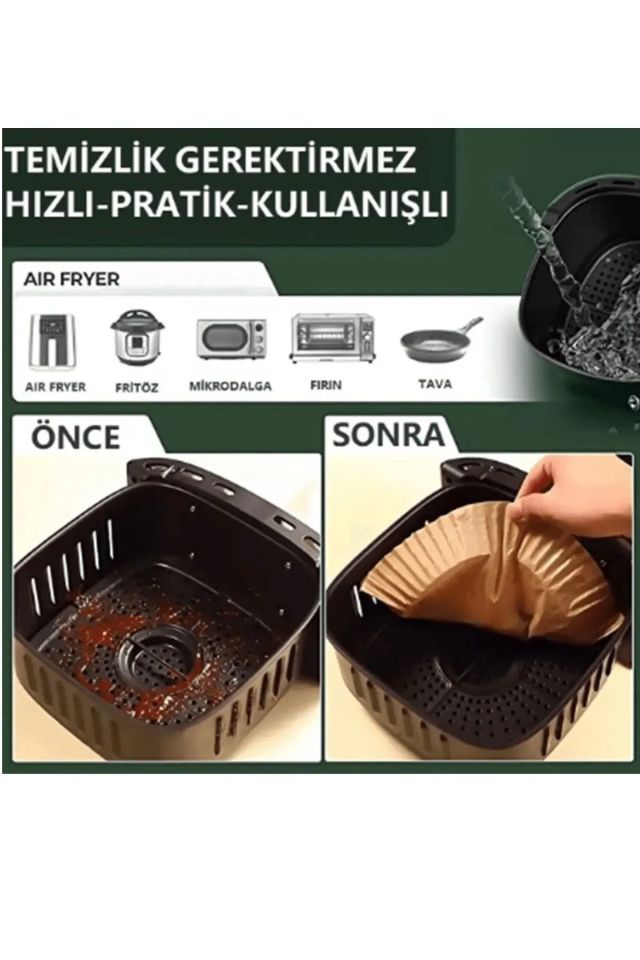 Air Fryer Pişirme Kağıdı 50 Adet Hava Fritözü yuvarlak Model Pişirme Kağıdı Airfryer Yağsız Fritöz