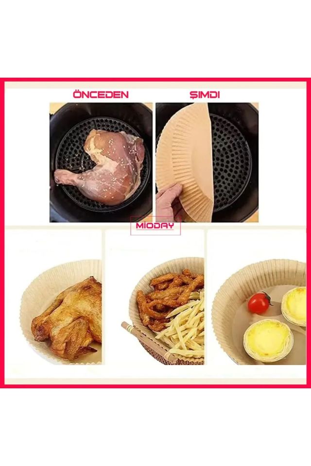 Air Fryer Pişirme Kağıdı 50 Adet Hava Fritözü yuvarlak Model Pişirme Kağıdı Airfryer Yağsız Fritöz