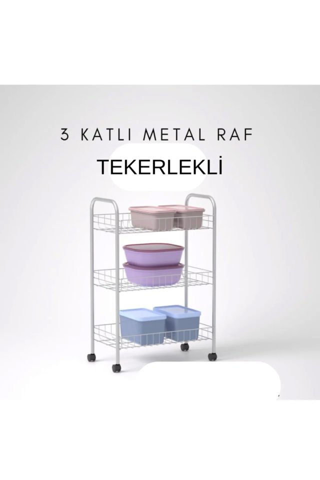 3 Katlı Metal Raf Tekerlekli- Düzenleyici - Organizatör (DEMONTE)