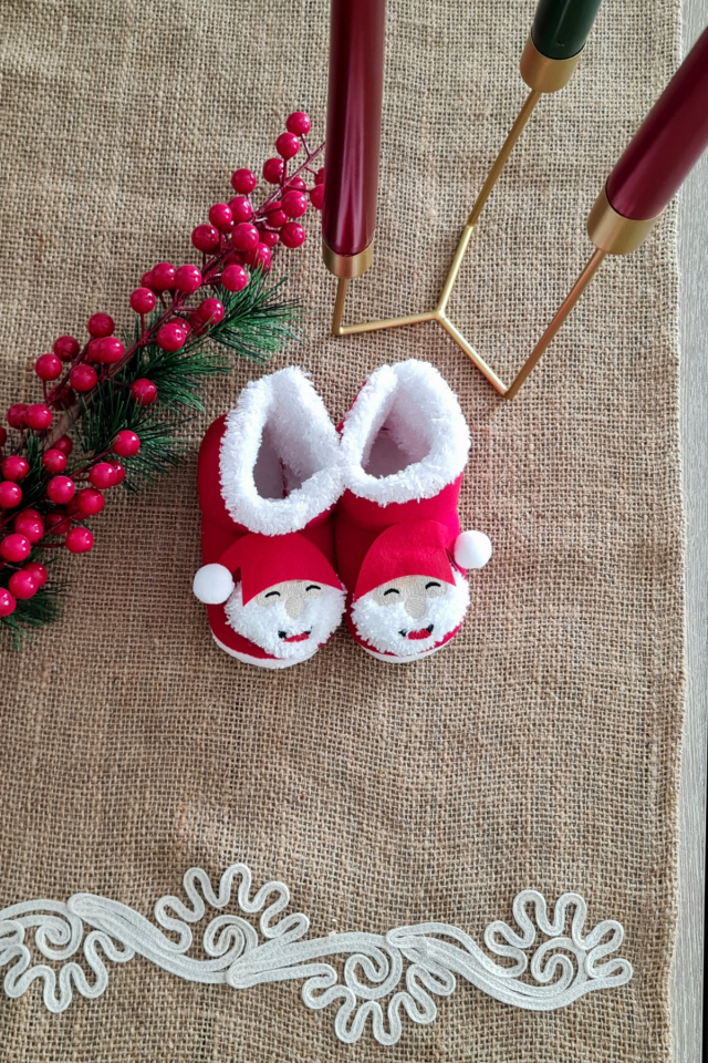 Bebek Çıngıraklı Panduf Yılbaşı Noel Botu Yeni Yıl Hediyesi Kırmızı Bebek Patiği