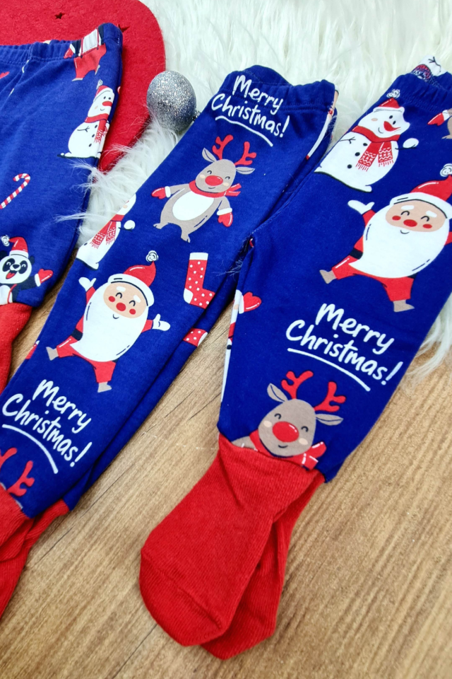 Noel Baba Temalı Kendinden Çoraplı Bebek Pantolon Yılbaşı Çocuk Alt Giyim