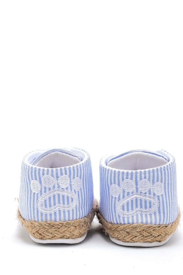 First Step Kedi Nakışlı Çizgili Patik - Mavi 3-7 Ay / No.17