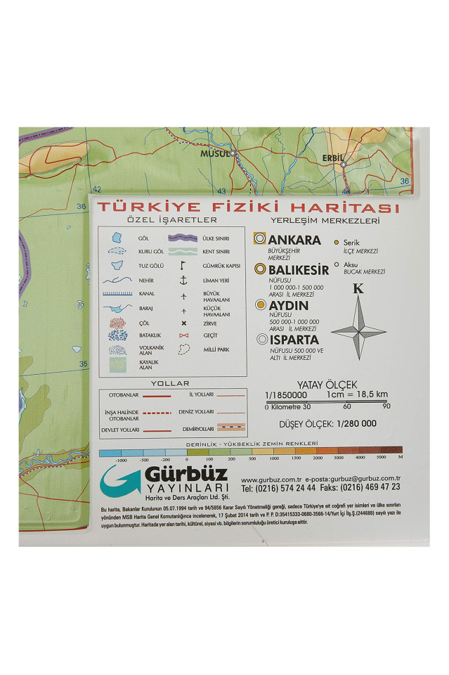 Kabartma Türkiye Haritası Bölgeler 70x100