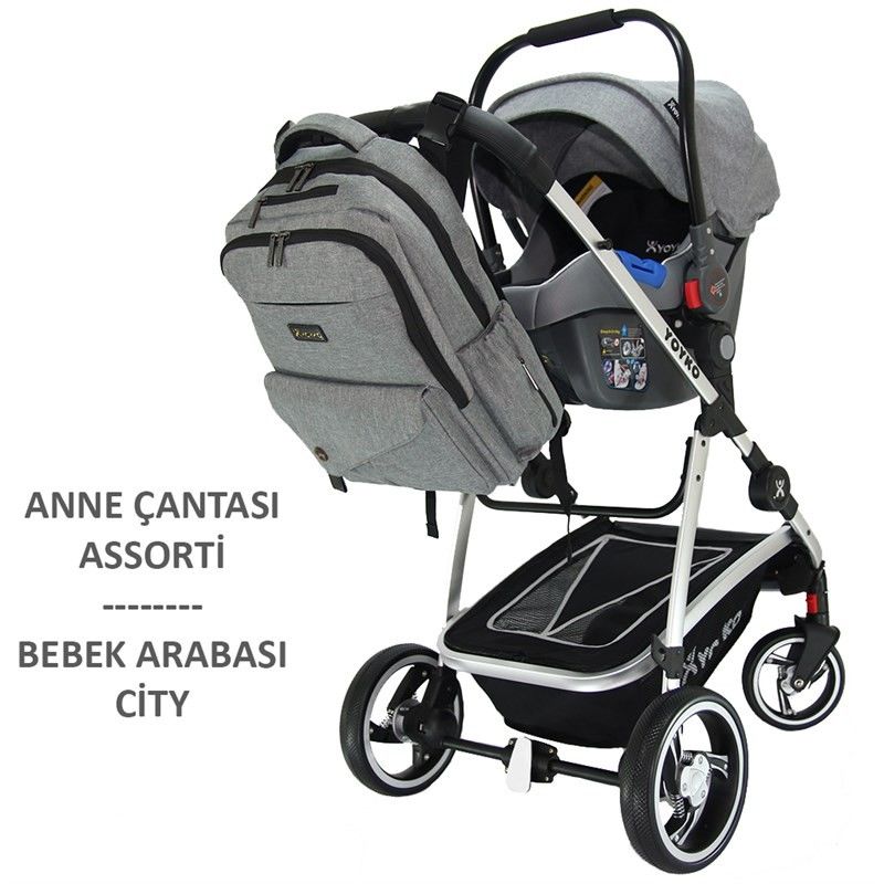 Yoyko City Seyahat Sistem Bebek Arabası 3 in 1 Gri Silver