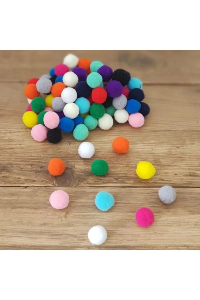 30 mm Renkli Karışık Yumuşak Ponpon Peluş 100 Adet