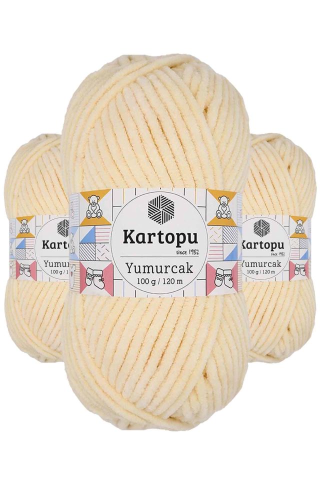 3 Adet Yumurcak Kadife El Örgü İpi Koyu Krem K349
