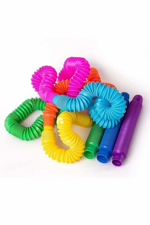 6'lı Uzayan Renkli Hortum Oyuncak Popit Stres Giderici Pop Tubes Eğlenceli Eğitici Oyuncak ( 6 Adet )