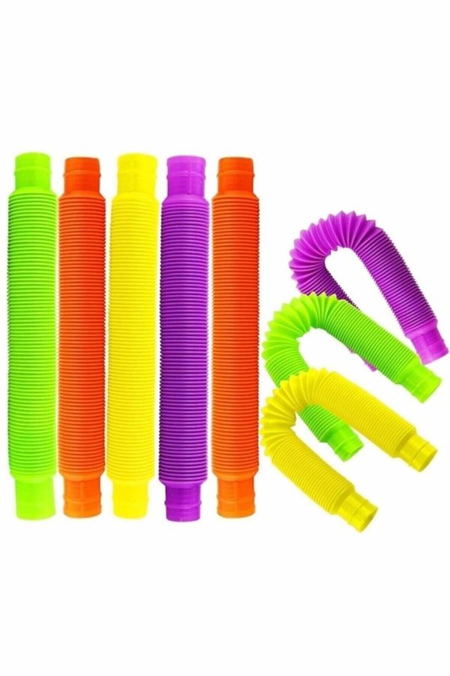 6'lı Uzayan Renkli Hortum Oyuncak Popit Stres Giderici Pop Tubes Eğlenceli Eğitici Oyuncak ( 6 Adet )