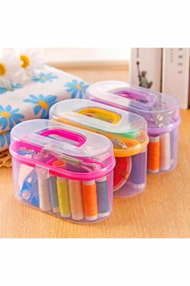 24 Parça Ip Iğne Makaslı Mezuralı Mini Dikiş Seti Çantalı Dikiş Seti Seyahat Boy
