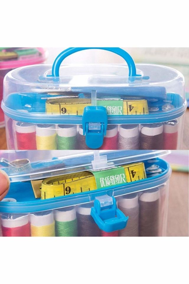 24 Parça Ip Iğne Makaslı Mezuralı Mini Dikiş Seti Çantalı Dikiş Seti Seyahat Boy