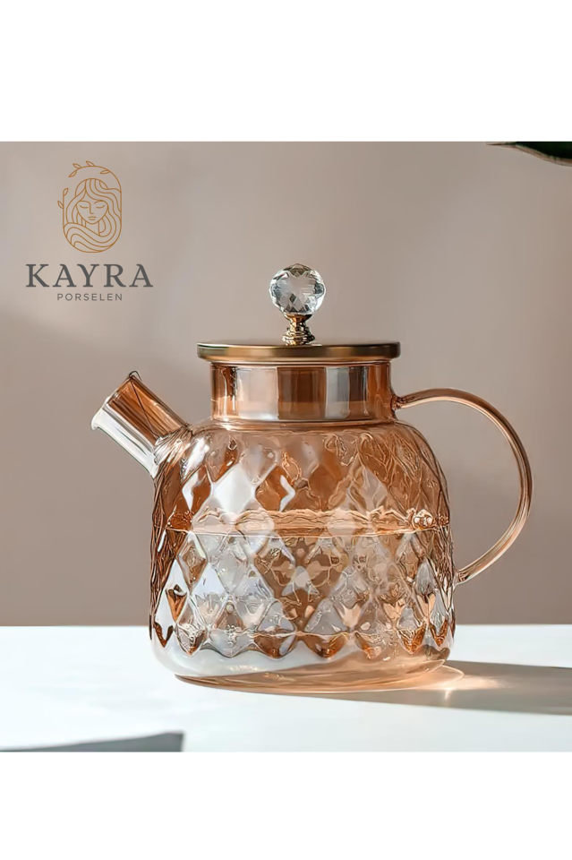 Kabartmalı Borosilikat Cam Demlik 1000ml Royaleks-CM-2006