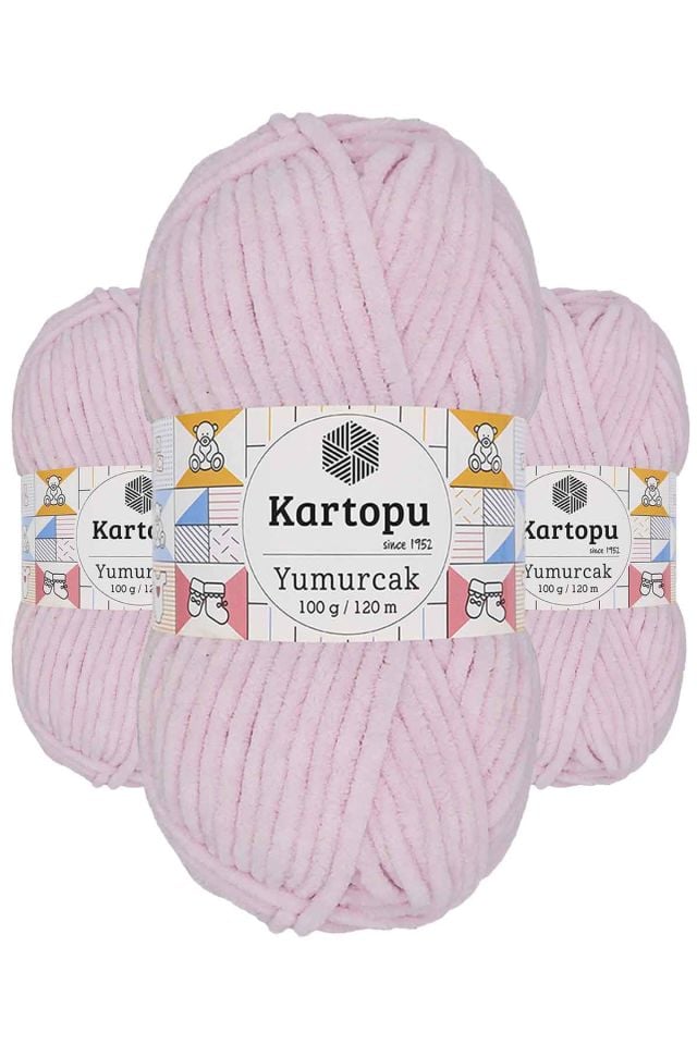 3 Adet Yumurcak Kadife El Örgü İpi Toz Pembe K1562