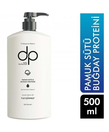 Pamuk Sütü Buğday Proteini Tuzsuz Şampuan 500ml - Nemlendirici Bakım Keratin & Biotin B7 Yıpranmış ve Hassas Saçlar