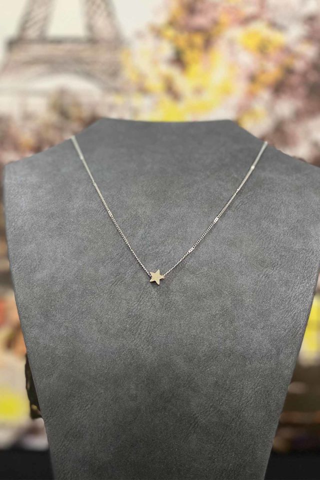 Gümüş Renkli Minimal Yıldız Tasarım İnce Zincirli Kolye 40 cm