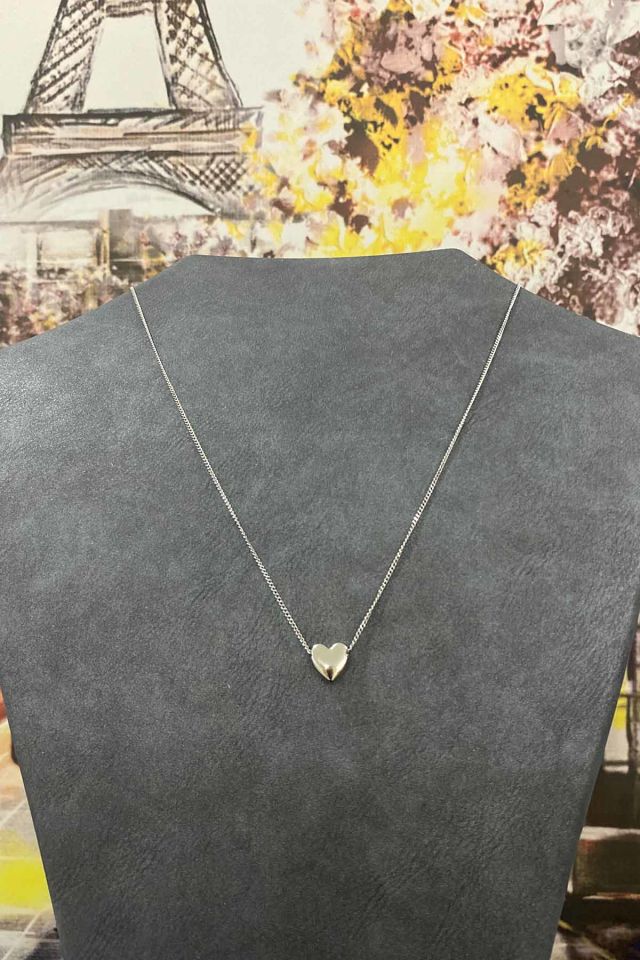 Gümüş Renkli Minimal Kalp Tasarım İnce Zincirli Kolye 40 cm