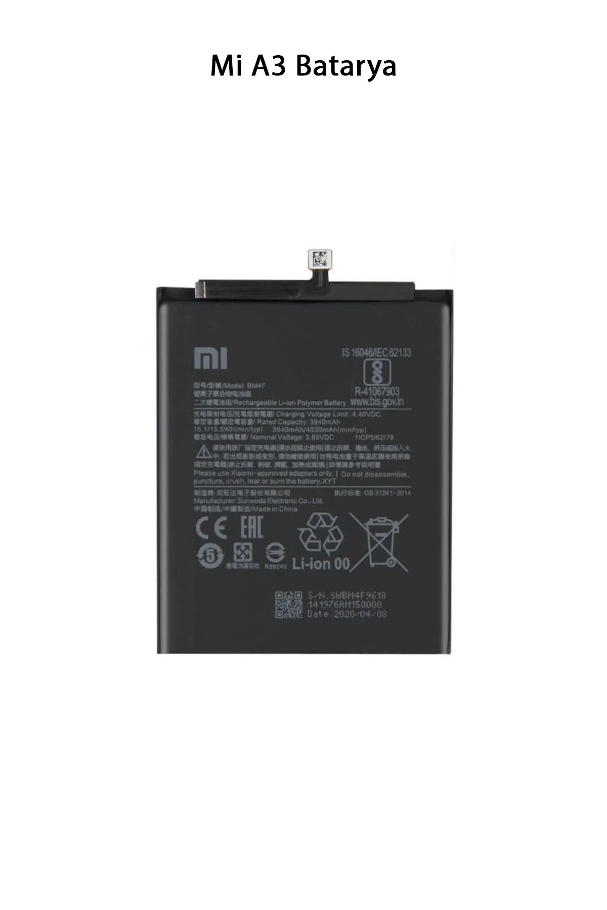 Mi A3 Telefonlarla Uyumlu Batarya 4030 mAh