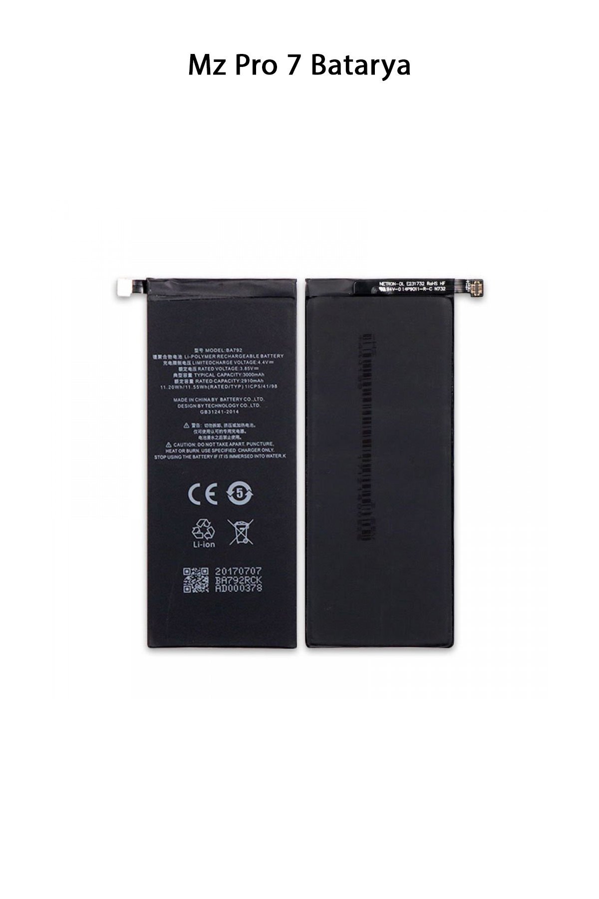 Meizu Pro 7 Telefonlarla Uyumlu Batarya 3000 mAh