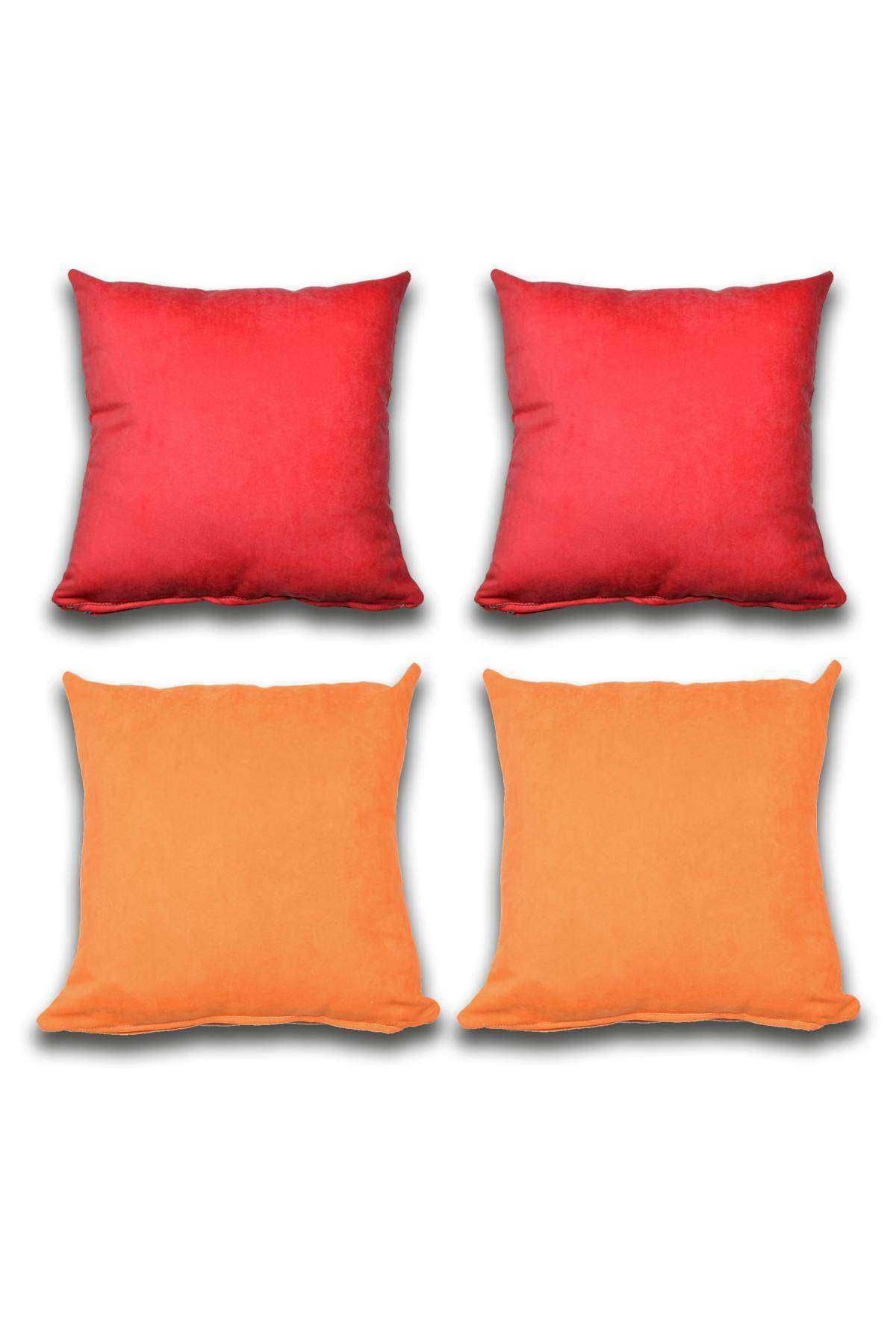 4 adet Süet Kırlent Minder Kılıfı 40X40cm Açık Kırmızı Portakal