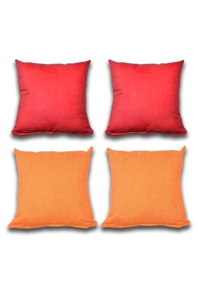 4 adet Süet Kırlent Minder Kılıfı 40X40cm Açık Kırmızı Portakal