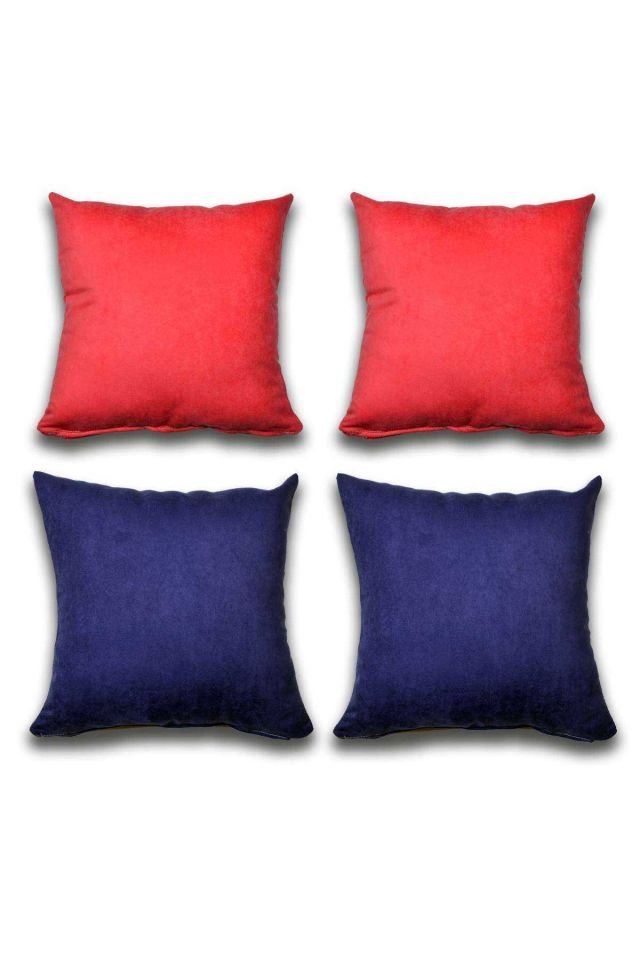 4 adet Süet Kırlent Minder Kılıfı 40X40cm Açık Kırmızı Saks Mavisi
