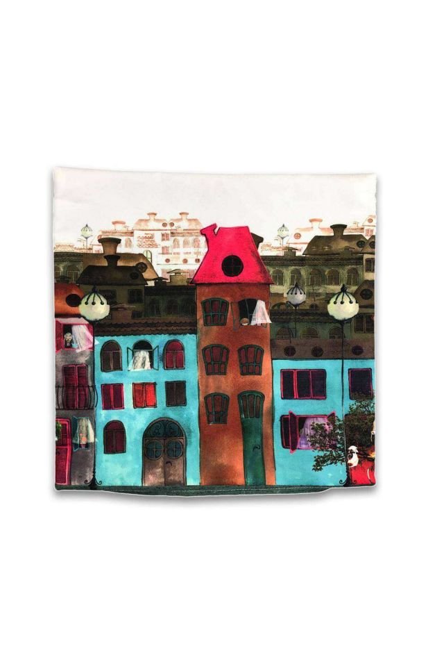 Çift Taraf Baskılı Petek Kumaş Kırlent Minder Kılıfı 43x43 Mavi