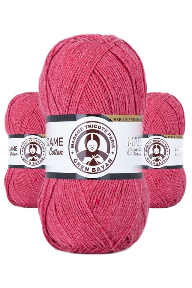 3 Adet Madame Cotton El Örgü İpi Yünü 100 gr 048 Açık Kırmızı