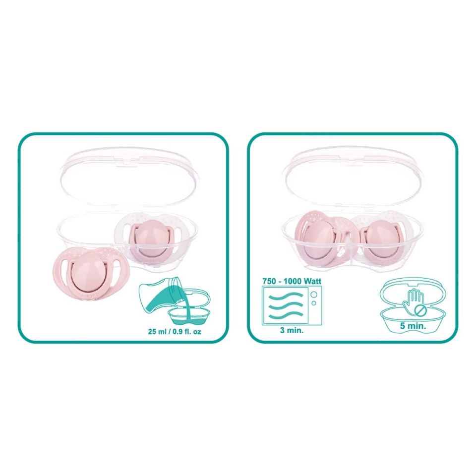 Mamajoo Sterilizasyon & Saklama Kutulu Powder Pink Desenli İkili Ortodontik Emzik / 0 Ay+