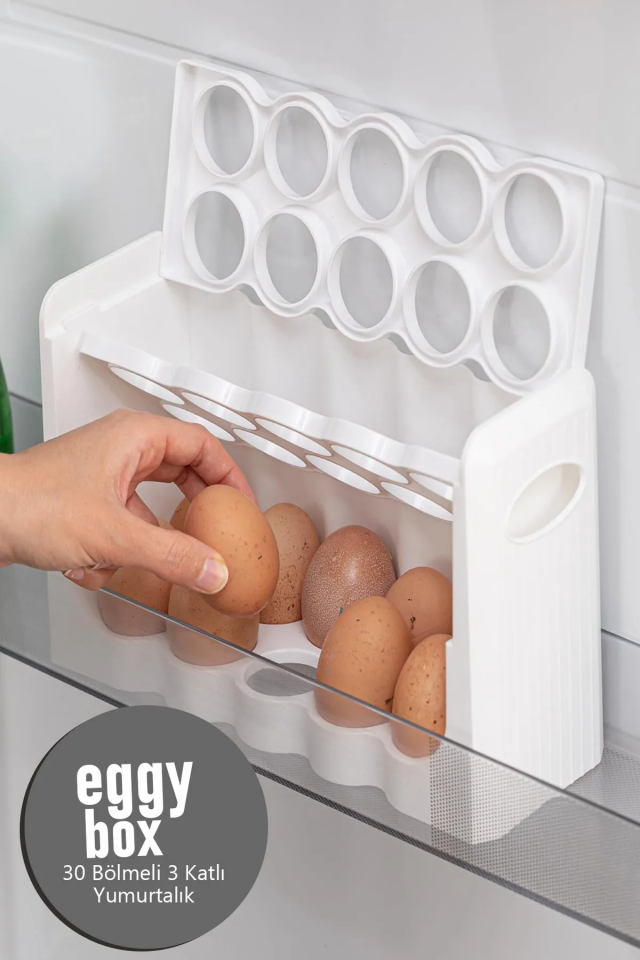 30 Bölmeli Yumurta Kutusu Organizer Yumurtalık 27x17x10 Açılıp Kapanır Yumurta Rafı 3 Katlı Royaleks-BNM-4016