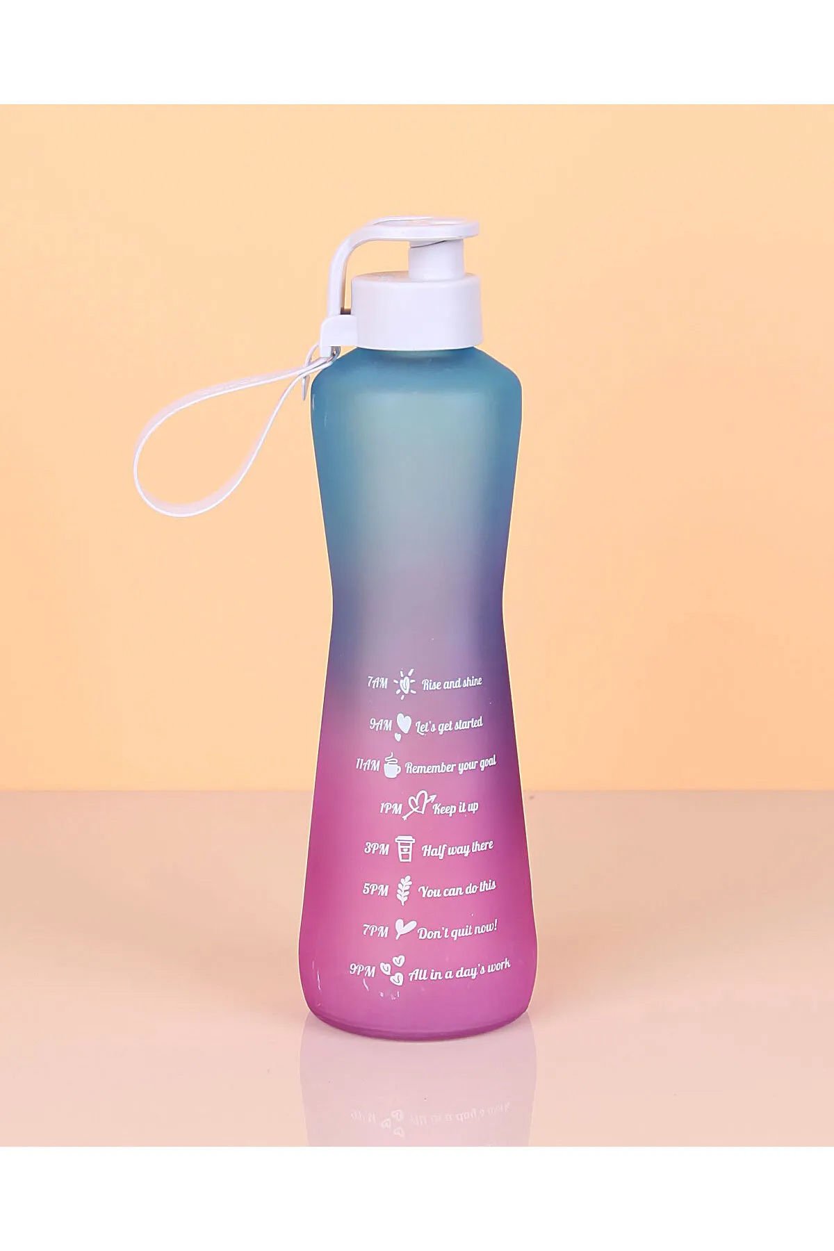 750 ml Çift Renk Ölçü Baskılı Motivasyon Sağlıklı Cam Su Şişesi
