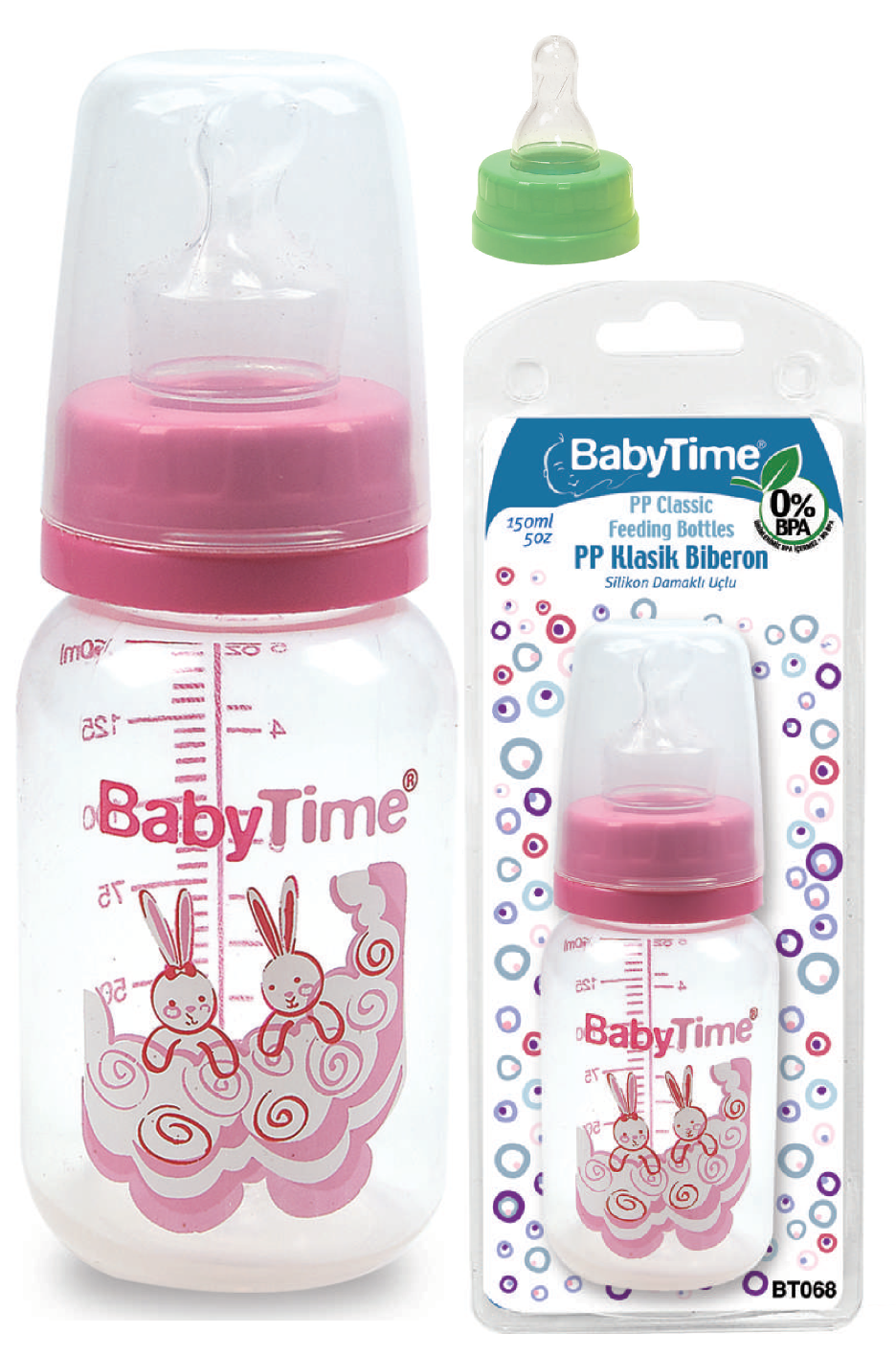 Baby Time Klasik Silikon Kiraz Uçlu PP Biberon - 150ml